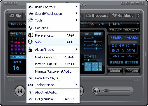 jetAudio 7 skin menu