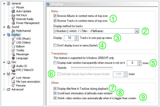 jetAudio Preferences / Display Settings