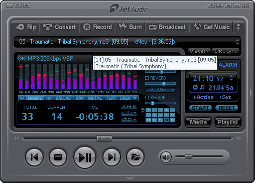 jetAudio Tooltip simple