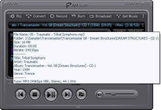 jetAudio Tooltip extended