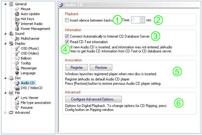 jetAudio preferences / Disc Settings Audio CD