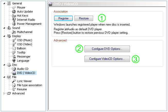 jetAudio preferences / Disc Settings Video CD