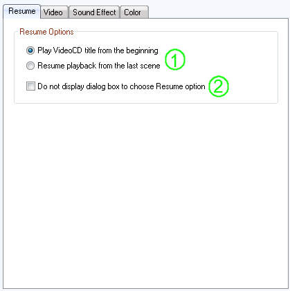 jetAudio Preferences / Disc (Video CD) settings / Submenu Resume