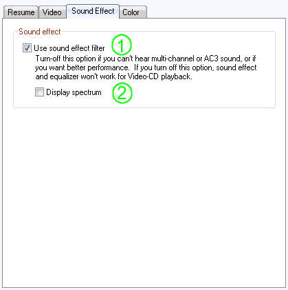 jetAudio Preferences / Disc (Video CD) settings /Submenu Sound effects