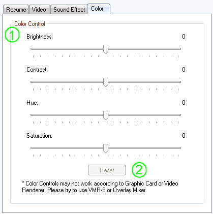 jetAudio Preferences / Disc (Video CD) settings /Submenu Color
