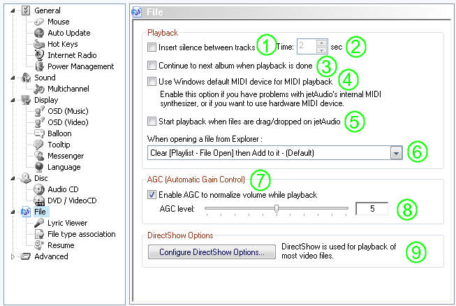 jetAudio Preferences / File settings