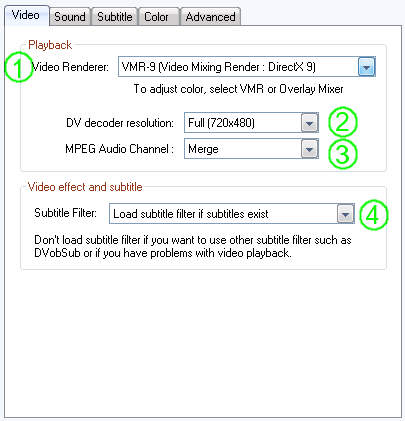 jetAudio Preferences / Direct show settings / Video