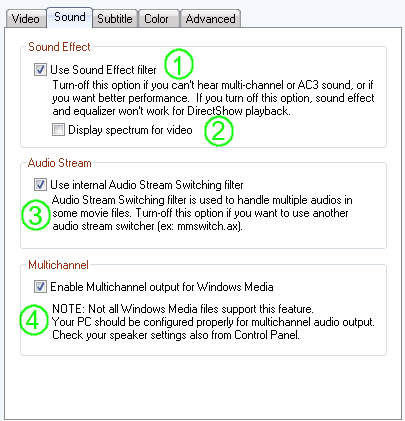 jetAudio Preferences / Direct show settings / Sound Effect