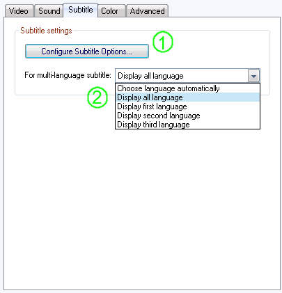 jetAudio Preferences / Direct show settings / Subtitles