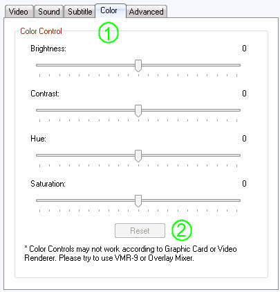jetAudio Preferences / Direct show settings / color