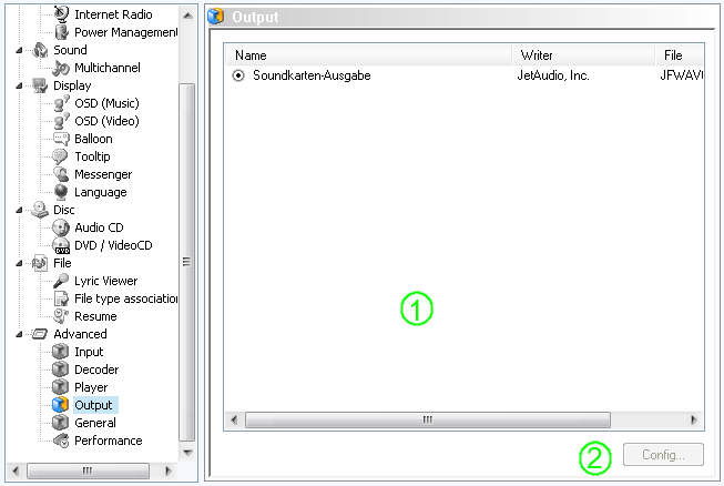 jetAudio Preferences / Advanced Output Settings